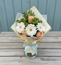 Букет цветов из:  Герберы, Розы и Хризантемы в Мари-Туреке