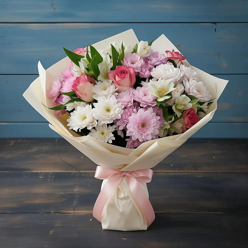 Букет цветов из: Хризантемы, Альстромерии и Розы в Мари-Туреке